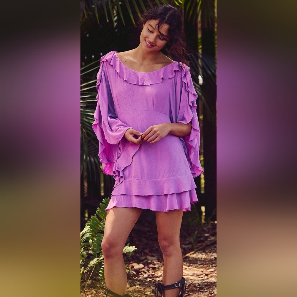 Free People Wild Waves Ruffled Off The Shoulder Mini Dress - Picture 2 of 8